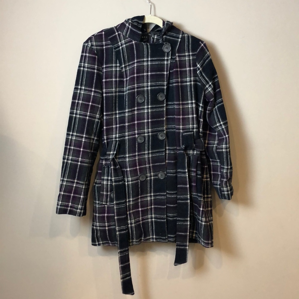 Purple Plaid Trench Coat